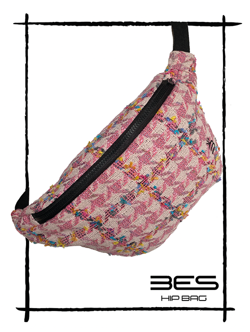 Hip Bag Tweed Vintage Rose zip noir